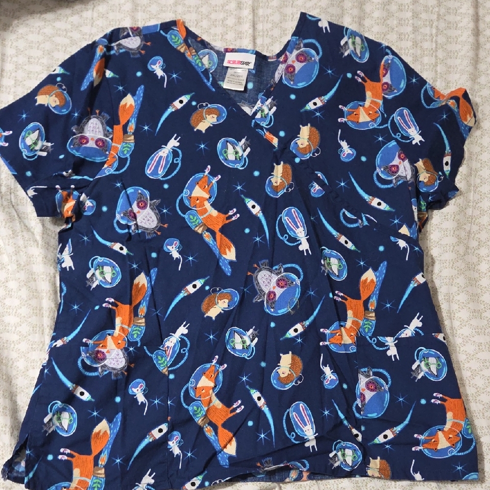 Scrubstar Women's Blue Animal Print Scrub Top